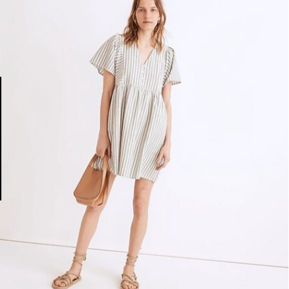 Madewell Seersucker Flutter-Sleeve Mini Dress in Stripe NWT!